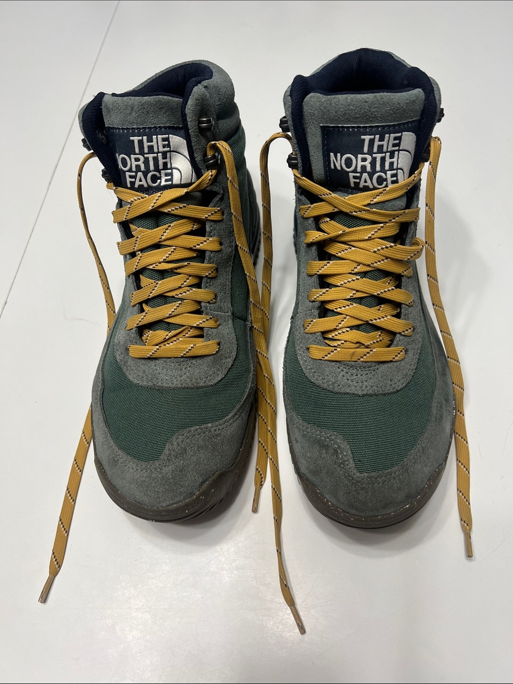The North Face Men's Green Suede & Canvas Boots with Yellow Laces